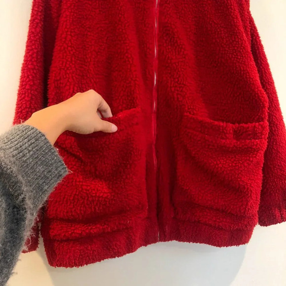 I. AM. GIA. Red Oversized Full Zip Collared Teddy Jacket Women's Small - Picture 4 of 9